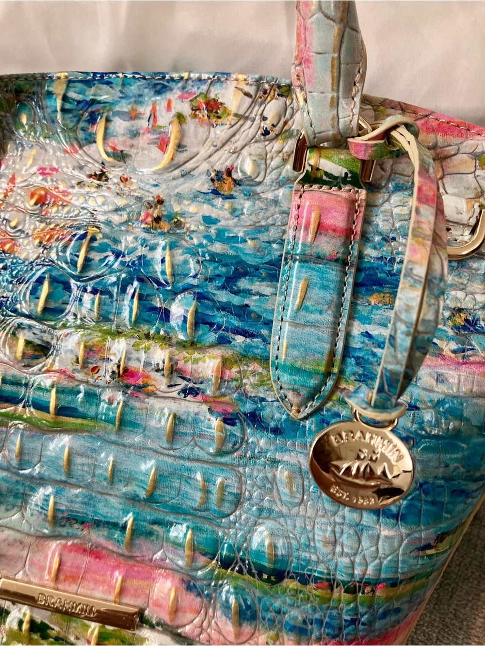 Brahmin Multicolor Croc-Embossed Leather Tote - Picture 2 of 11